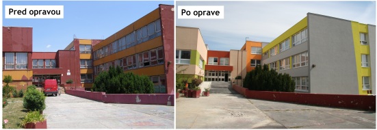 Základná škola Tbiliská pred a po oprave fasády.